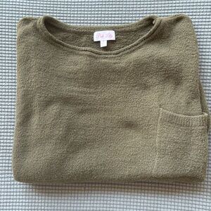 Pink Lily olive green fuzzy sweater